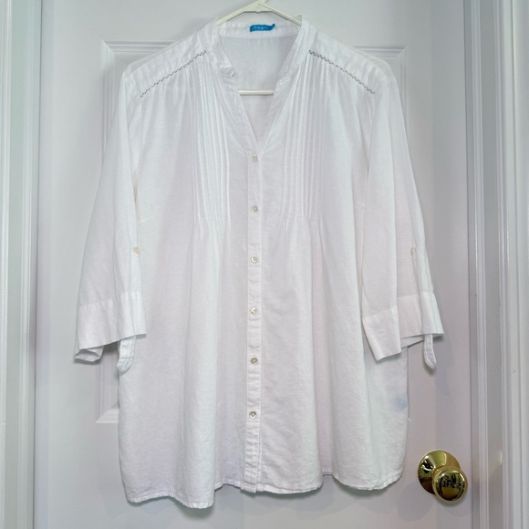 McLaughlin Riviera Linen Blend White Blouse Top Size XL - Picture 2 of 9